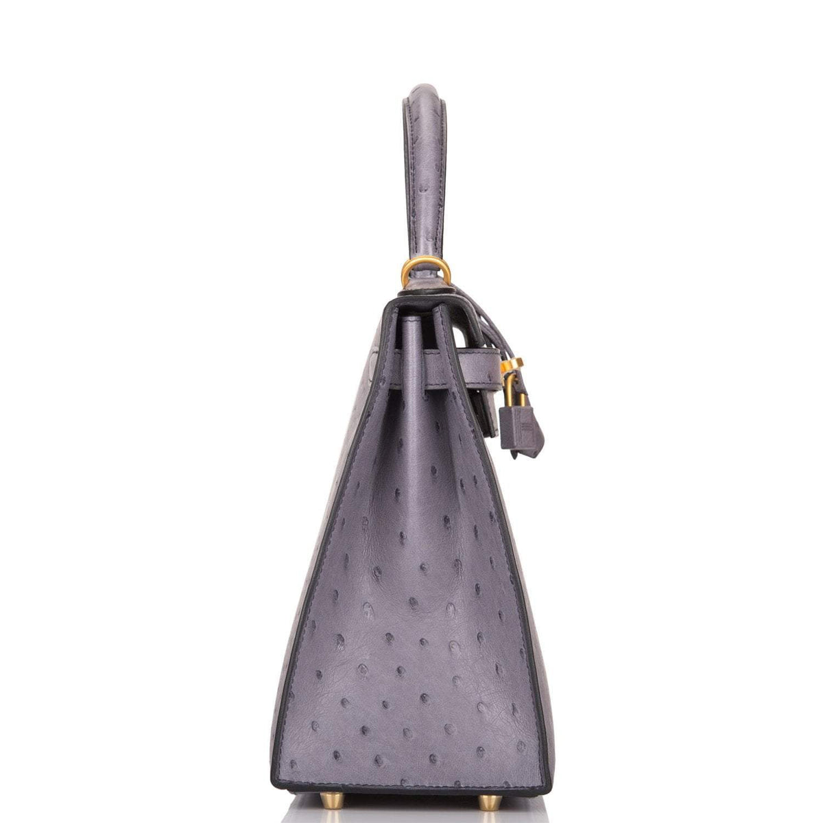 Hermes Kelly 28cm Bi-Color Gris Agate and Gris Perle Ostrich Sellier Brushed Gold Hardware