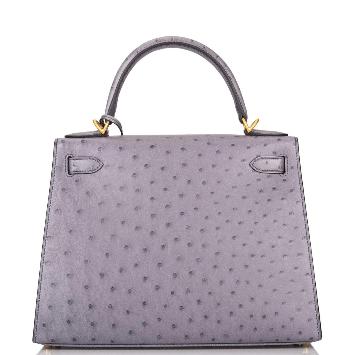 Hermes Kelly 28cm Bi-Color Gris Agate and Gris Perle Ostrich Sellier Brushed Gold Hardware