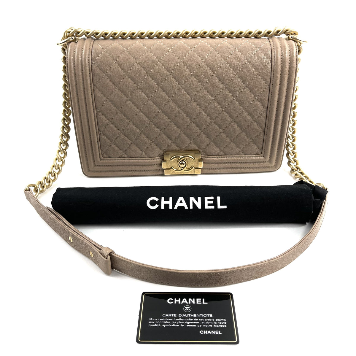 CHANEL Large Quilted Caviar Boy Bag - Nude