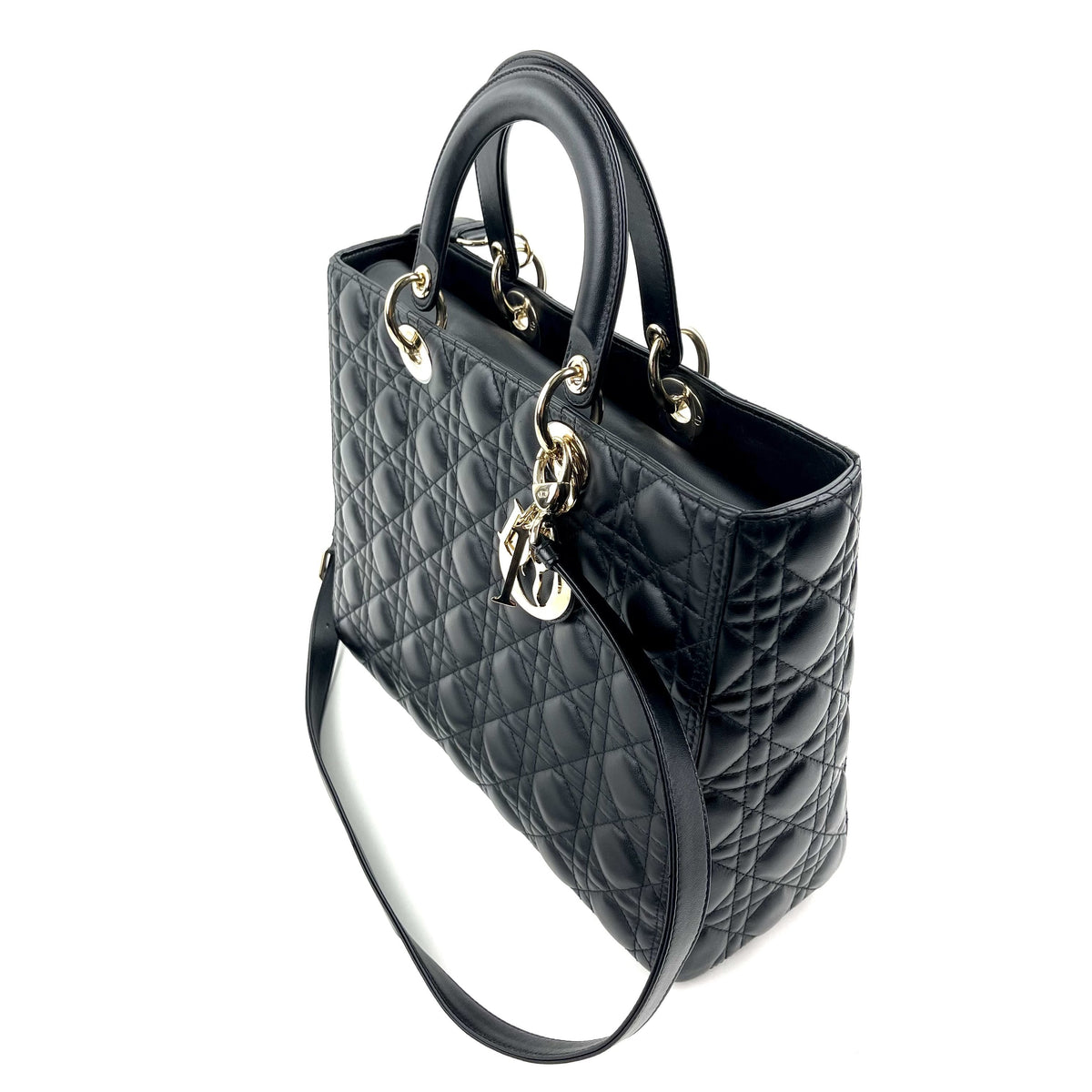 CHRISTIAN DIOR Large Cannage Lady Dior w/ Strap