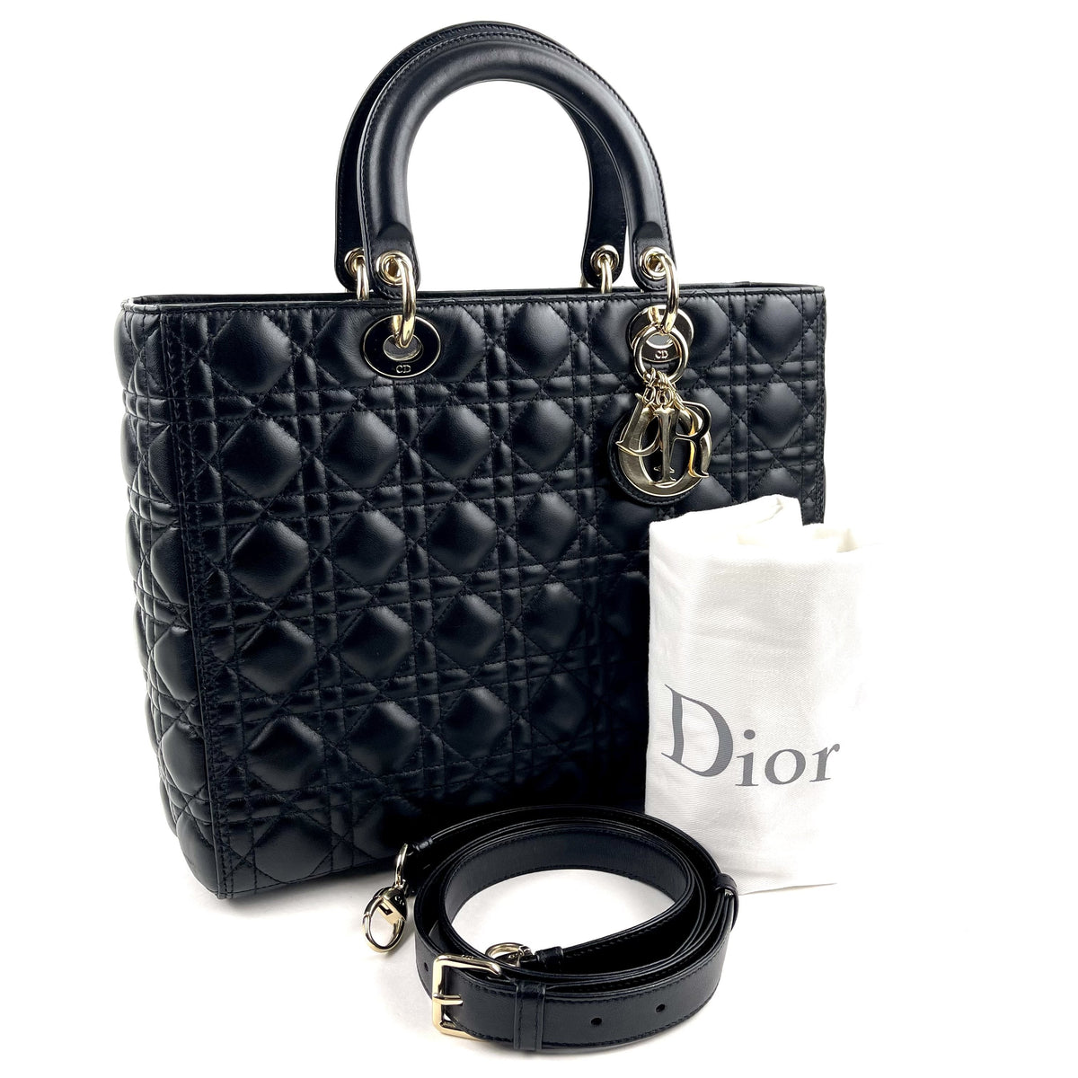 CHRISTIAN DIOR Large Cannage Lady Dior w/ Strap