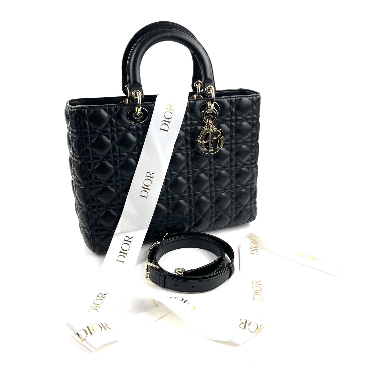 CHRISTIAN DIOR Large Cannage Lady Dior w/ Strap