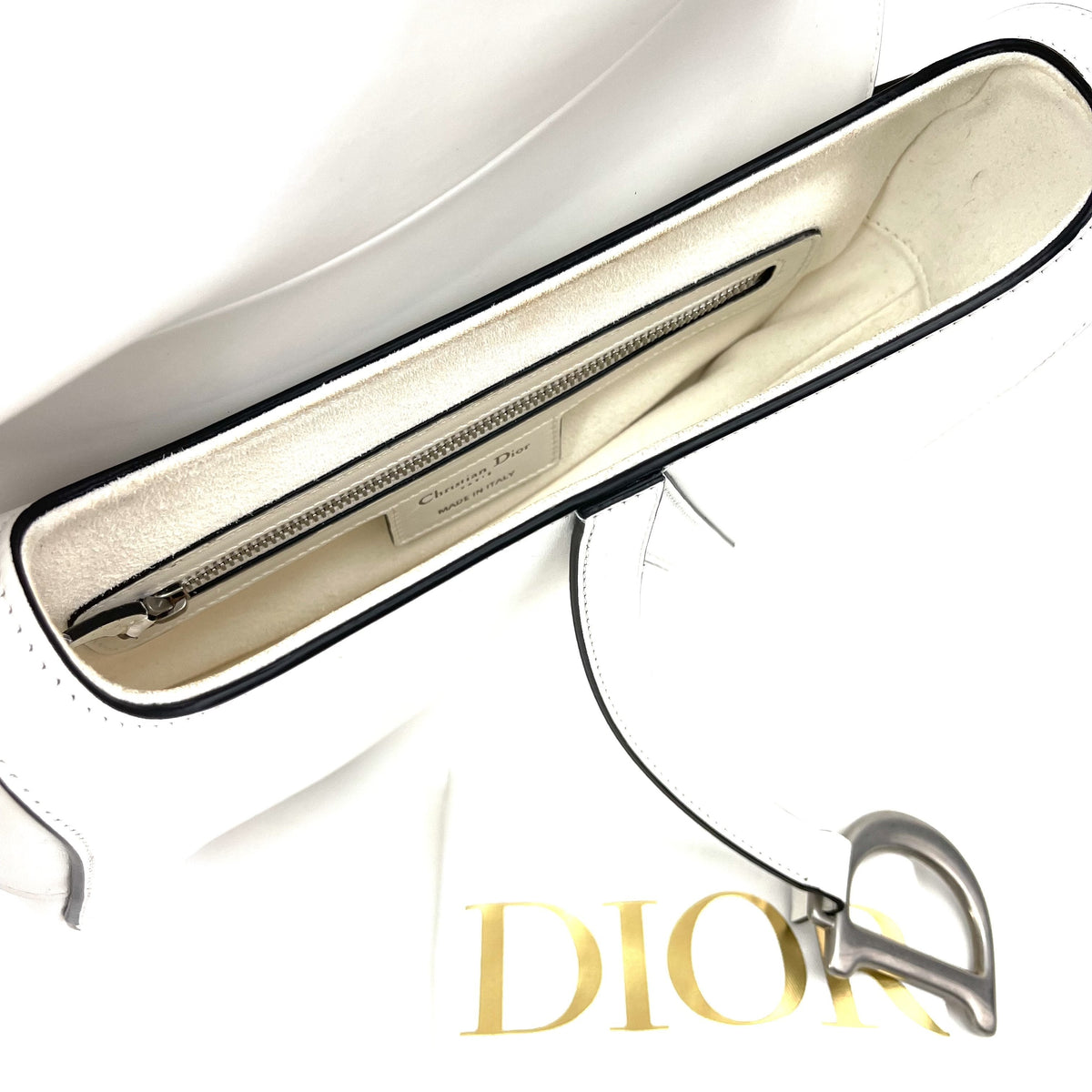 CHRISTIAN DIOR White Leather Saddle Bag
