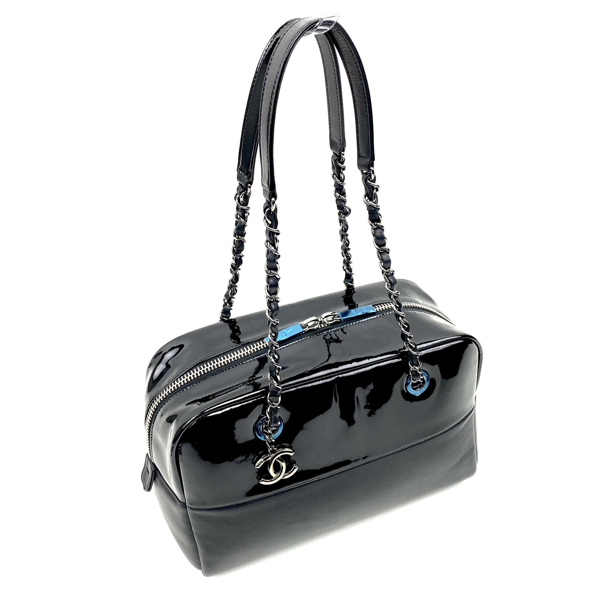 CHANEL Patent & Lambskin Leather Bowling Bag