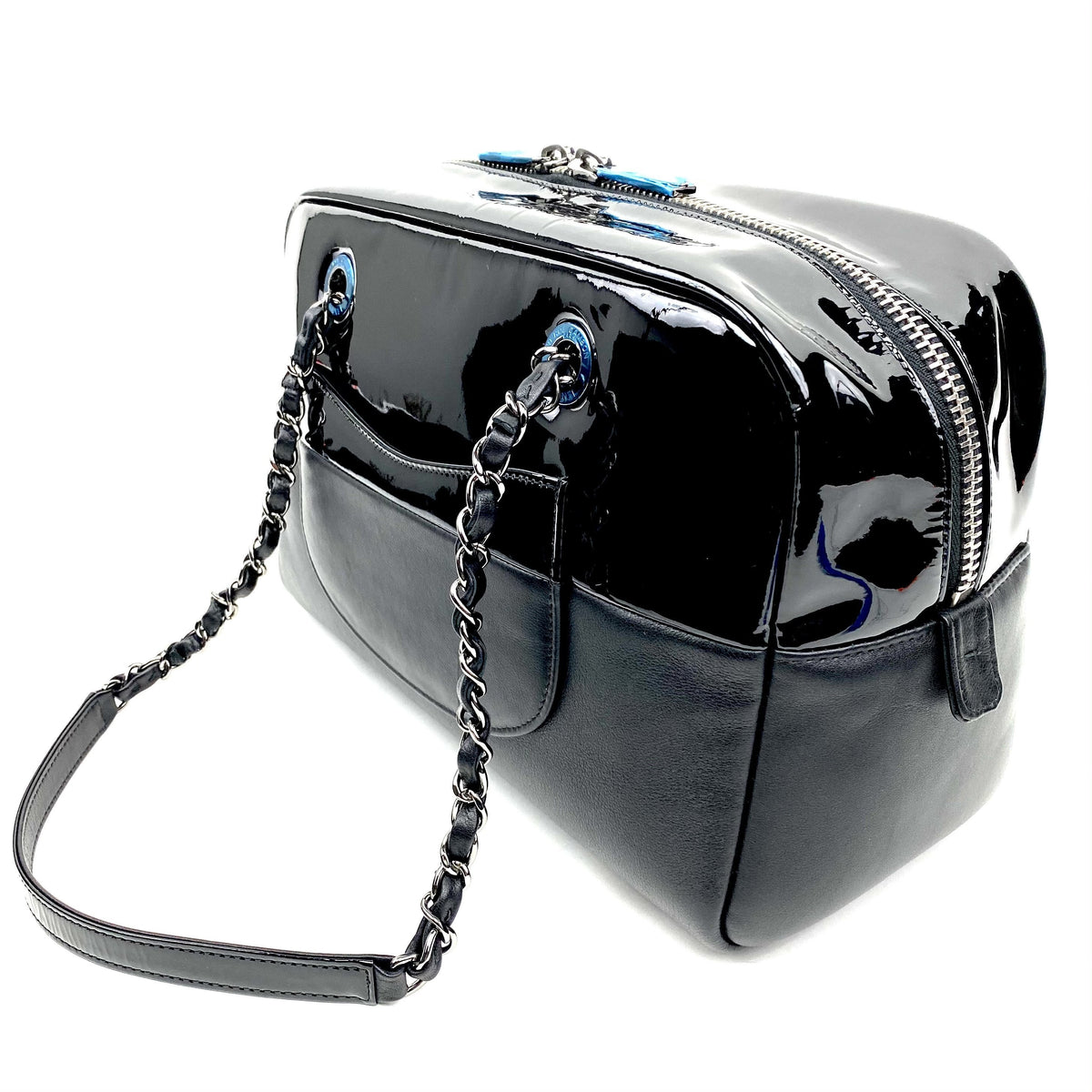 CHANEL Patent & Lambskin Leather Bowling Bag