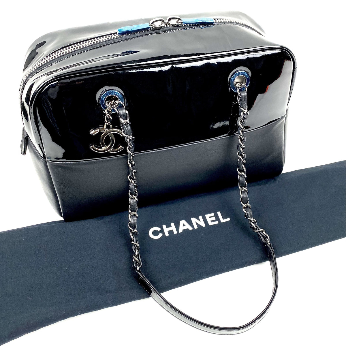 CHANEL Patent & Lambskin Leather Bowling Bag