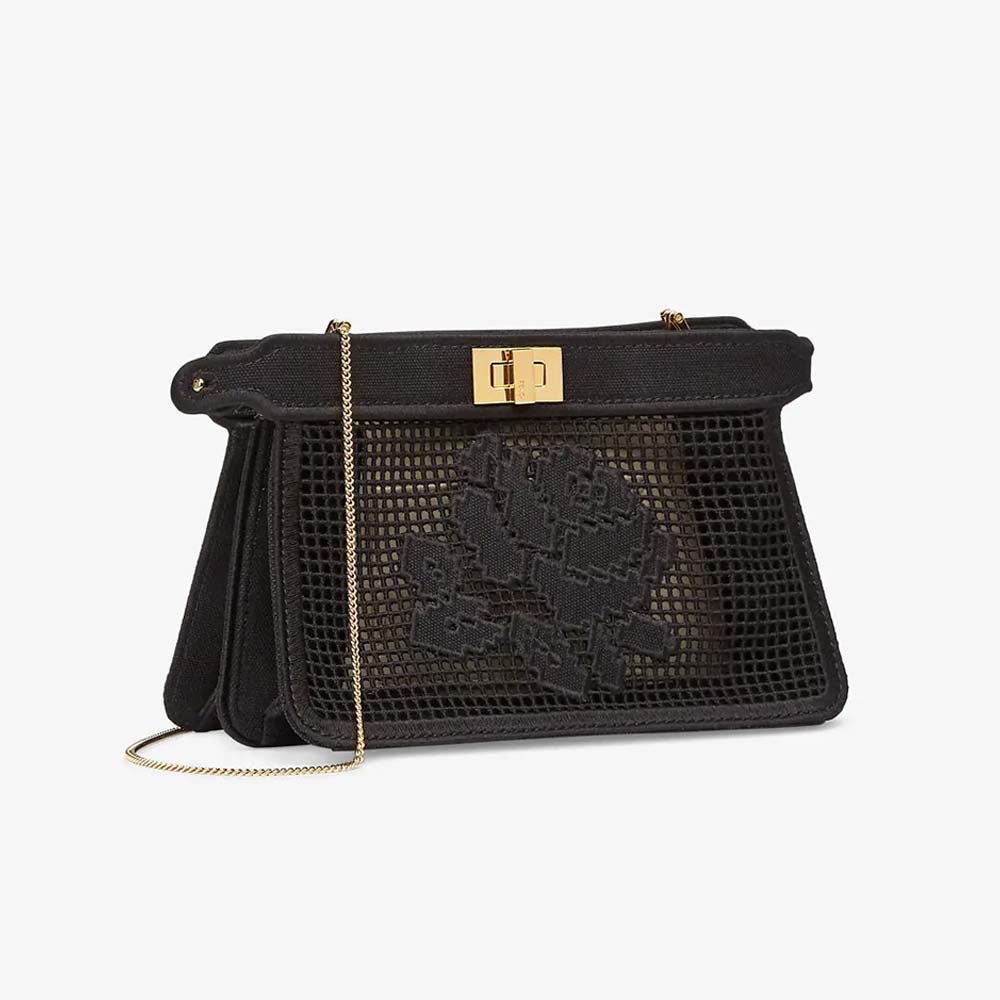 PEEKABOO ISEEU POCHETTE Black Canvas Bag With Embroidery