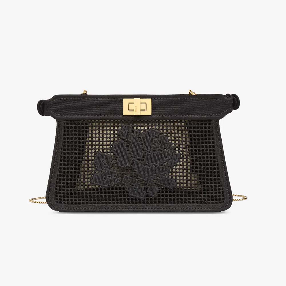 PEEKABOO ISEEU POCHETTE Black Canvas Bag With Embroidery