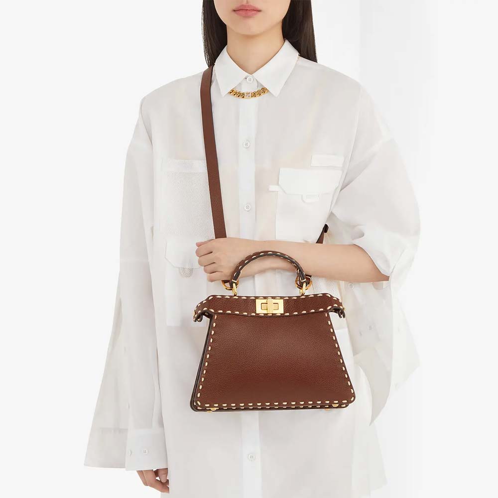 PEEKABOO ISEEU SMALL Brown Full Grain Leather Bag