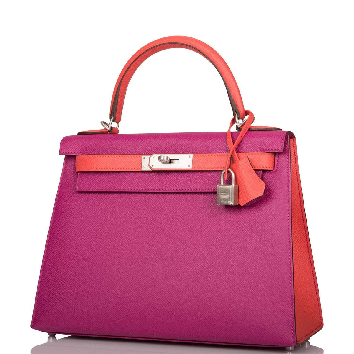 Hermes Kelly 28cm Bi-Color Rose Pourpre and Rose Jaipur Epsom Sellier Brushed Palladium Hardware
