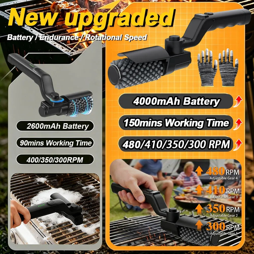 Electric 3-Speed BBQ Grill Cleaning Brush (180° Head)